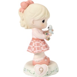 Precious Moments Growing In Grace, Age 9, Bisque Porcelain Birthday Gift Figurine for 9 Year Old Girls, Blonde Girl, 154036