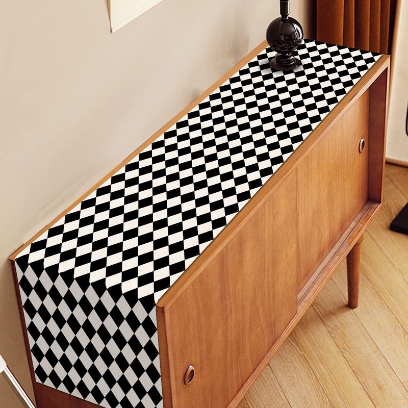 Nepnuser Black White Diamond Table Runner Tea Themed Party Decoration