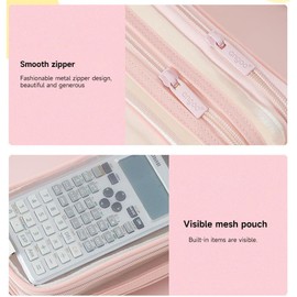 GINGER TECH Pencil Case Clear Mesh Pencil Pouch, Large Capacity Pencil Bag for Exam, 2 Compartment Pen Bag, Zipper Transparent Stationary Pen Cases for Student College Business Travel Office (Black)