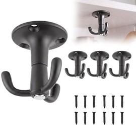 MUCOHO 4 Pack Rotatable Hook, Heavy Duty 3-Prong Ceiling Coat Hooks, Coffee Hooks Under Cabinet, Under Shelf Closet & Bar Purse Hooks for Kitchen & Garage (Gray)
