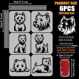 FINGERINSPIRE 6PCS West Highland White Terrier Stencils with Brush 15x15cm