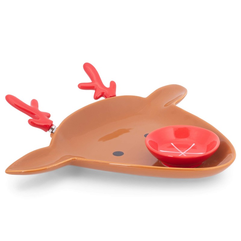 Transpac Y7786 Dolomite Reindeer Chip and Dip, Set of 4