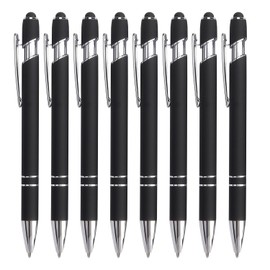 Bribobo 8 Pack Black Ballpoint Pen 2-in-1 Stylus Retractable Ballpoint Pen with Stylus tip, Metal Stylus Pen for Touch Screens, 1.0 mm Black Ink