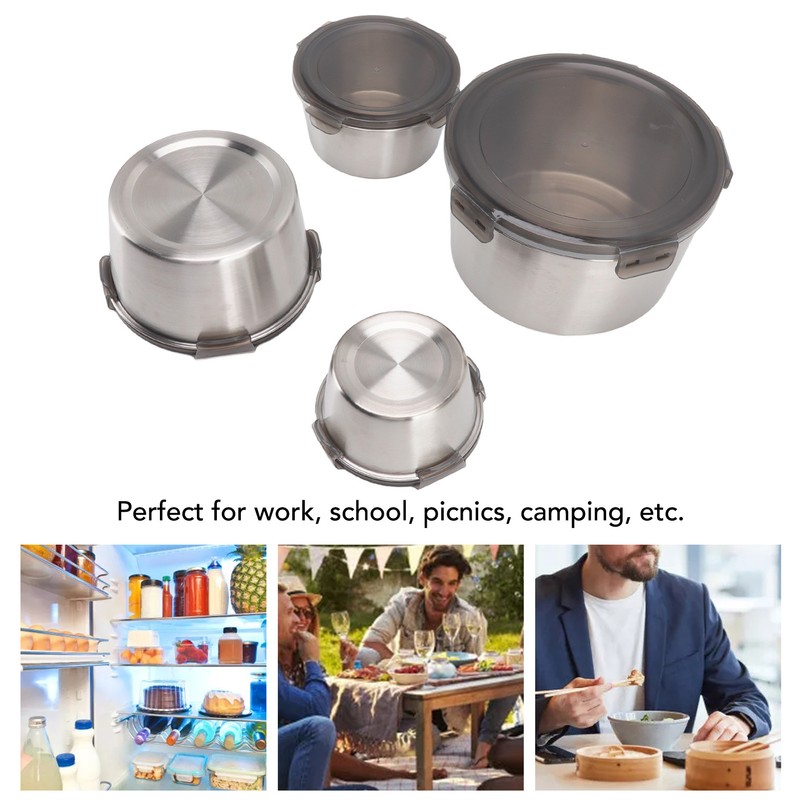 4Pcs Stainless Steel Preservation Box Large Capacity Round Food Storage