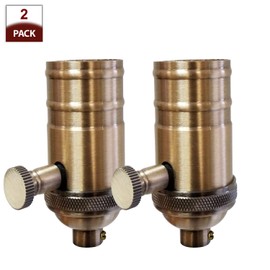 Royal Designs, Inc. Vintage Turn Knob Dimmer Lamp Socket for Incandescent LED Bulbs, Antique Brass, Set of 2