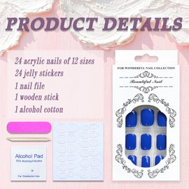 Short Square Press on Nails SWEKKE Petite Fake Nails Blue Full Cover False Nails with Nail Glue Royal Blue Solid Color Glossy Glue on Nails Stick on Nails Acrylic Nails Artificial Nails for Women Girls 24Pcs
