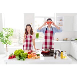 Beabes Sweet Pink Red Checkered Tartan Chef Apron 27 X 31 Inch Vintage Plaid Square Gingham Pattern Non-Pilling Bib Apron for BBQ Grilling Gardening with Adjustable Neck Strap