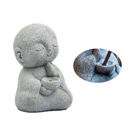 Zen Monk Incense Burner - Japanese Sandstone Buddha Statue for Meditation, Praying Monk Decor, Asian Garden Sculpture for Feng Shui, Wealth & Good Luck Home Decoration.