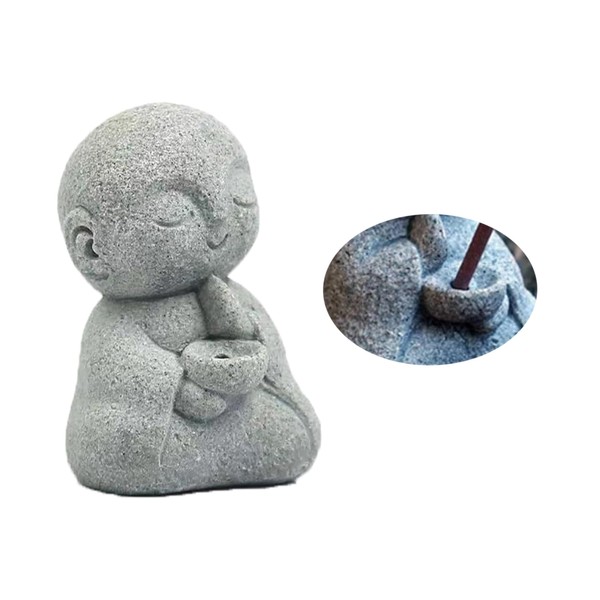 Zen Monk Incense Burner - Japanese Sandstone Buddha Statue for