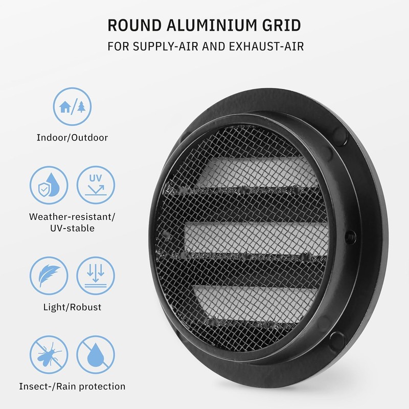 calimaero® WSGB 3" Inch Black Round Metal Air Vent Grill