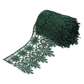 MECCANIXITY 3 Inch Wide 5 Yard Lace Ribbon Floral Pattern Dark Green Embroidered Lace Trim Ribbon for Sewing Making, and DIY Crafts, Gift Wrapping, Wedding Decor