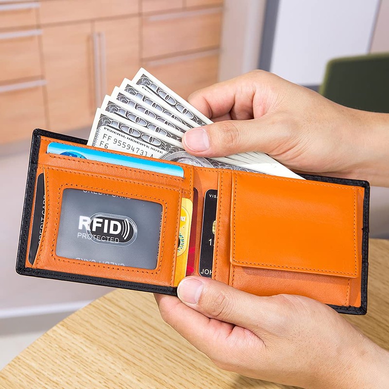 Yocipa RFID Bifold Genuine Leather Men's Wallet, Compact, Thin, Multi-functional