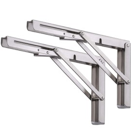 Folding Shelf Brackets 16 Inch, Pynsseu Heavy Duty Stainless Steel Collapsible Wall Mounted Shelf Bracket for DIY Table Work Bench, Space Saving DIY Wall Bracket, 2 Pack
