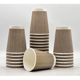 HOT BARGAINS, 50 X 12oz Kraft Disposable Brown & White Paper Cups for Hot and Cold Drinks, Triple Walled Ripple Cups for Takeaway Coffee & Tea (50)