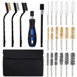 Keadic 23 Pcs Bore Wire Brush Assortment Set Contains 9/11/13/15/17/19 mm Stainless Steel, Nylon, Brass Cleaning Twisted Brushes with 1/4 Inches Hex Shank for Power Drill Impact Driver