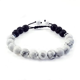 Omky Pulsera de Piedra Volcánica y Howlita para Mujer Hombre| Brazalete Ajustable 8mm | Piedras Naturales