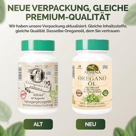 Athina Oregano Oil Vegan Organic 3 x 60 Capsules I 100 mg Athina Wild Mountain Oregano Oil I Origanum Vulgare Hirtum from Greece I 80% Carvacrol I Pure & Natural Ingredients
