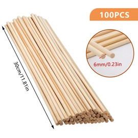 Pack of 100 Wooden Sticks for Crafts, Wooden Sticks 30 cm Long, Round Wood 6 mm, Round Wooden Sticks for Crafts, Wooden Sticks, Wooden Rod for Model Making, DIY Crafts and Decoration
