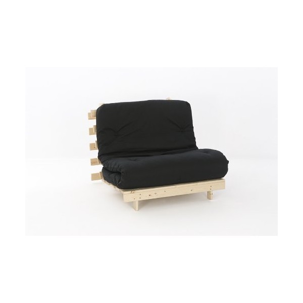 Comfy Living 3ft LUXURY Single (90cm) Wooden Futon Set with PREMIUM LUXURY Black Mattress