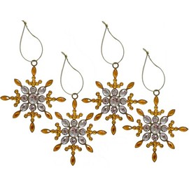 4 pcs Gold Sparkling Snowflake Christmas Ornaments-Large Christmas Tree Decoration Ornaments - Hanging Reinstone Christmas Snowflake Ornaments for Christmas Tree Winter Supplies (4, Gold)