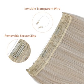 REECHO Invisible Wire Hair Extensions with Transparent Headband Adjustable Size Removable Secure Clips in Straight Secret Hairpiece for Women (24 Inch, Light Blonde)