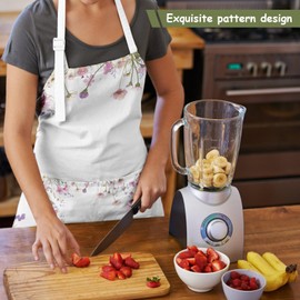 ECZOIL Waterproof Cooking Apron Adjustable with 2 Pockets for Kitchen Garden and Mothers Wives Girlfriends Gift, Purple flowers, One size fits all