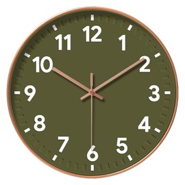 COMTEX Minimally modern living room clock olive green 12 inch bedroom clock