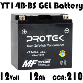 Protek YT14B YT14B-BS 12V 12Ah Sealed AGM Gel Type Battery Maintenance Free Factory Activated For 2008-2017 Yamaha Raider S, 2002-2013 Yamaha XV1700 Road Star Warrior, 2003-2017 Yamaha FJR1300