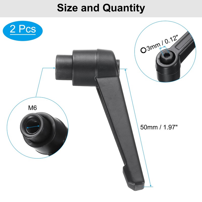 sourcing map 4pcs Clamping Lever Adjustable Handle Set Metric M6