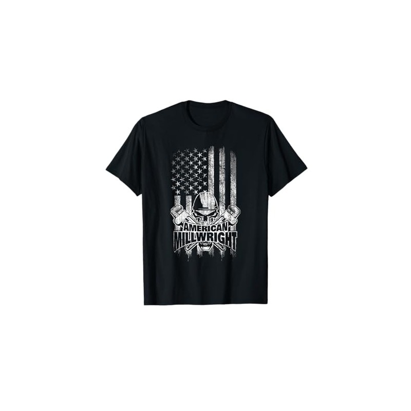 Millwright T-Shirt Skull and Wrenches American Flag T-Shirt