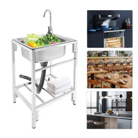 RocoReny Free Standing Utility Sink with Single Compartment,Stainless Steel Commercial Sink with 360 Degree Rotation Faucet,Perfect for Restaurant,Laundry Room,Kitchen Indoor,Outdoor