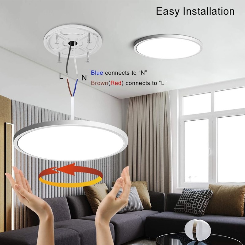 12 Inch LED Flush Mount Ceiling Light Fixture, 5000K Daylight