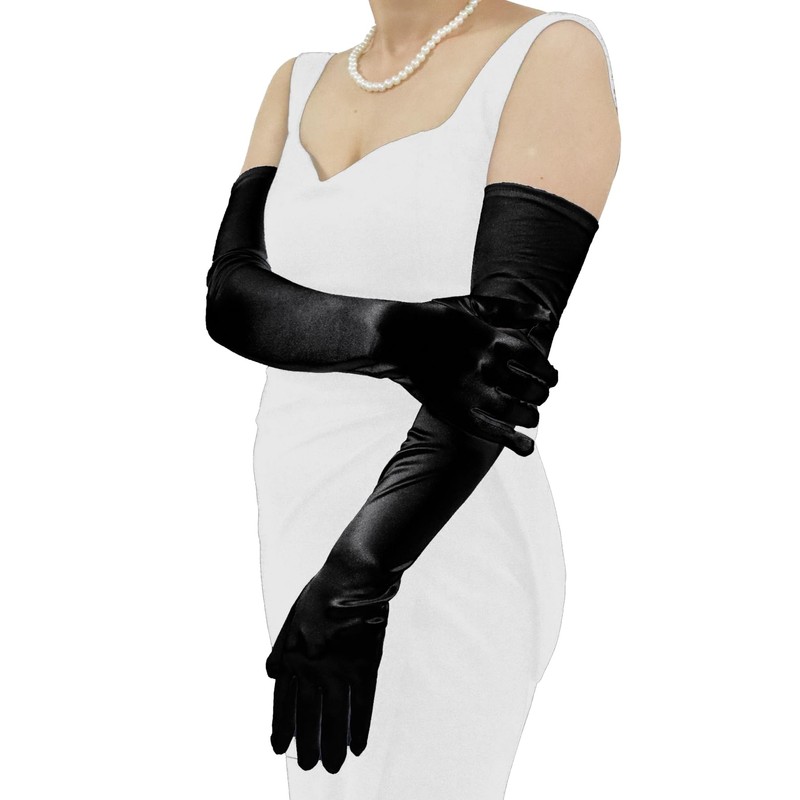 SUFEINI Women Long Satin Gloves Stretchy Elbow Length 21‘’ Opera