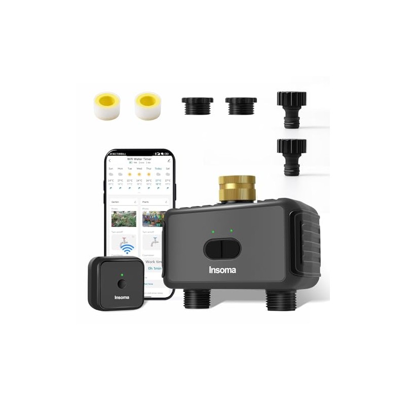 Irrigation System Controller,Smart Water Timer with 2 Outlet,for Lawns, Dark