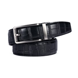 PlusZis 28 - 68 inch men's leather belt with ratchet, large and slim with automatic buckle, Matte Gun Click Crocodile Black