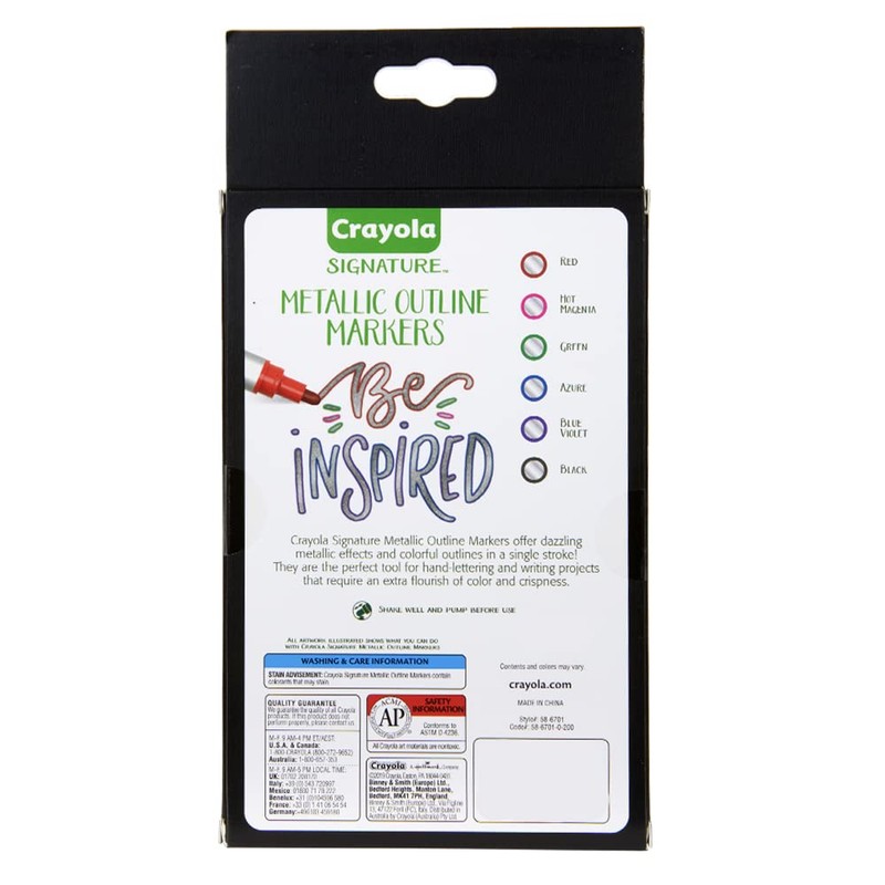 Crayola Metallic Outline Paint Markers, Assorted Colors, Art Supplies, 6
