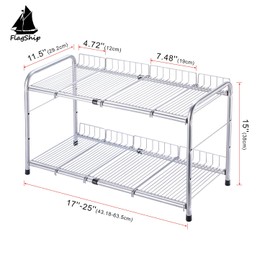 FlagShip 2 Tier Under Sink Organizers and Storage Rack Expandable Cabinet Shelf for Kitchen Bathroom Silver (17-25 inches)