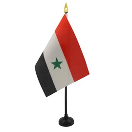 AZ FLAG - Syria Table Flag 4'' x 6'' - Syrian Mini Desk Flag 100% Polyester 15 x 10 cm - Office Banner with 10'' Pole - Golden Spear
