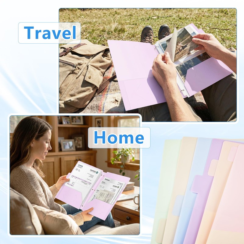 Plastic Folders with 2 Pockets 3 Hole Punched, 6 Pack,