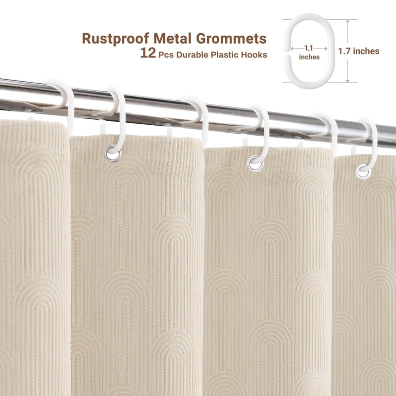 BTTN Cream Arch Textured Waterproof Fabric Shower Curtain Set, 72x72,