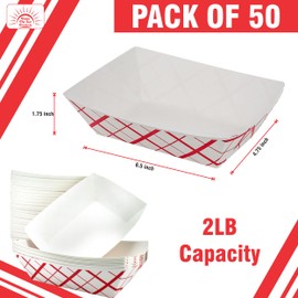 Under the Sun Products 2lb Paper Food Trays/Red and White Plaid Design-4.5" x 2.75" -Pack of 50ct