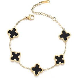 INDARIDO 18K Gold Plated Bracelet Black Clover Bracelet for Women Four Leaf Lucky Bracelets Jewelry Gifts for Women Cute Bracelets Jewelry Gifts Trendy