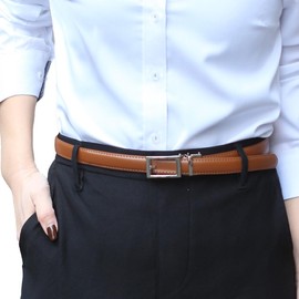 (True to Your Size! No Hole Stepless x Belt Cut) Women's Belt, Genuine Leather, Thin, No Holes, Large Size, Stepless Adjustment, Business Casual, silver/light brown