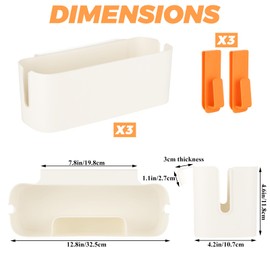 Oungy 3 Pcs Bedside Caddy Plastic Bed Caddy, Orange Hanging Organizer Storage Basket with Hooks for Dorm Loft Rail RV Bathroom College Small Room Essentials