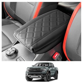 CDEFG Compatible with Ford Ranger T9 2023 2024 2025 Raptor Wildtrak XLT Centre Armrest Armrest Lid Cover Scratch Protection Centre Console Faux Leather Armrest Cover Car Accessories (Thickened Sponge)