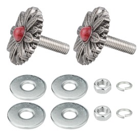 Arenbel Flower Shaped Motorcycle License Plate Frame Fasteners Screws 2Pcs Car Tag Bolts Kit Fit Vehicles Trucks SUV, Embedded Red Core