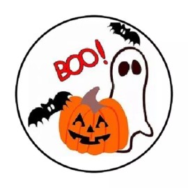 Homemade 48 BOO Pumpkin Ghost !!  ENVELOPE SEALS LABELS STICKERS 1.2" ROUND
