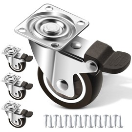 Pack of 4 Furniture Castors 50 mm, Transport Castors with Brake up to 100 kg, Heavy Duty Castors for Furniture with Brakes, 360° Heavy Duty Castors for Beach Chair Castors, Small Swivel Castors (16