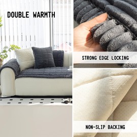 MDSASFD Sofa Couch Cover, Sofa Covers for Dogs Washable, Non-Slip Striped Sofa Slipcovers for Sectional Sofa, Sofa Cover Furniture Protector for L Shaped(Dark Grey, 27.6"x 70.9")