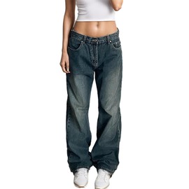 Xineicy Women's Jeans Wide Leg Jeans High Waisted Baggy Y2K Loose Boyfriends Jeans Trendy Denim Pants Blue
